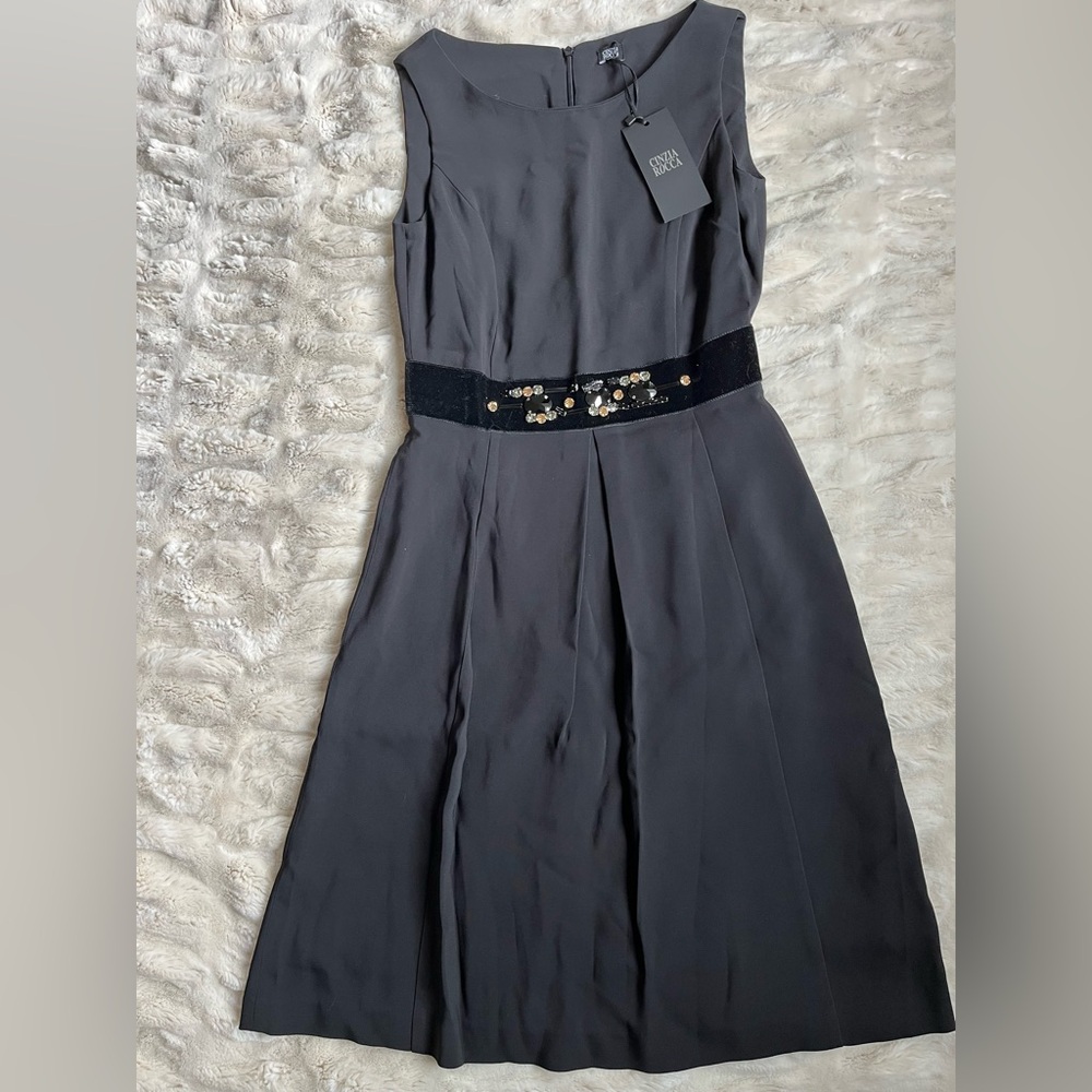 NWT - Cinzia Rocca Black Sleeveless A-Line Cocktail Dress